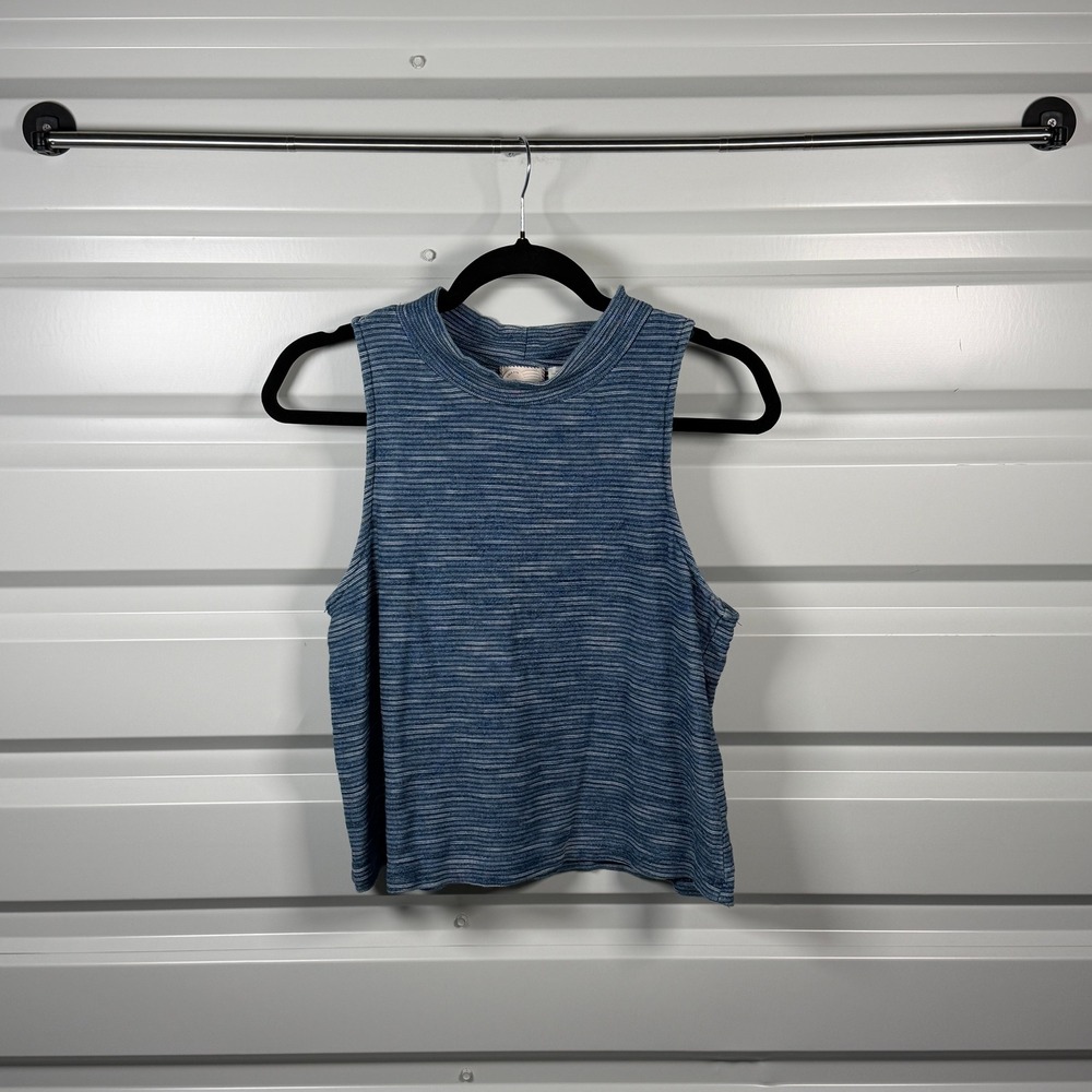 Postmark Anthropologie Blue Space Dye Striped‎ Mock Neck Cropped Tank Top Small